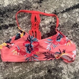 Kanu Surf Coral Floral Girls' Swim Top with Macramé Back